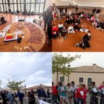 Montage de 4 photos de jeunes qui courent, des médailles et des jeunes assis dans le gymnase