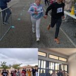 Montage de 3 photos de jeunes qui courent et de podium